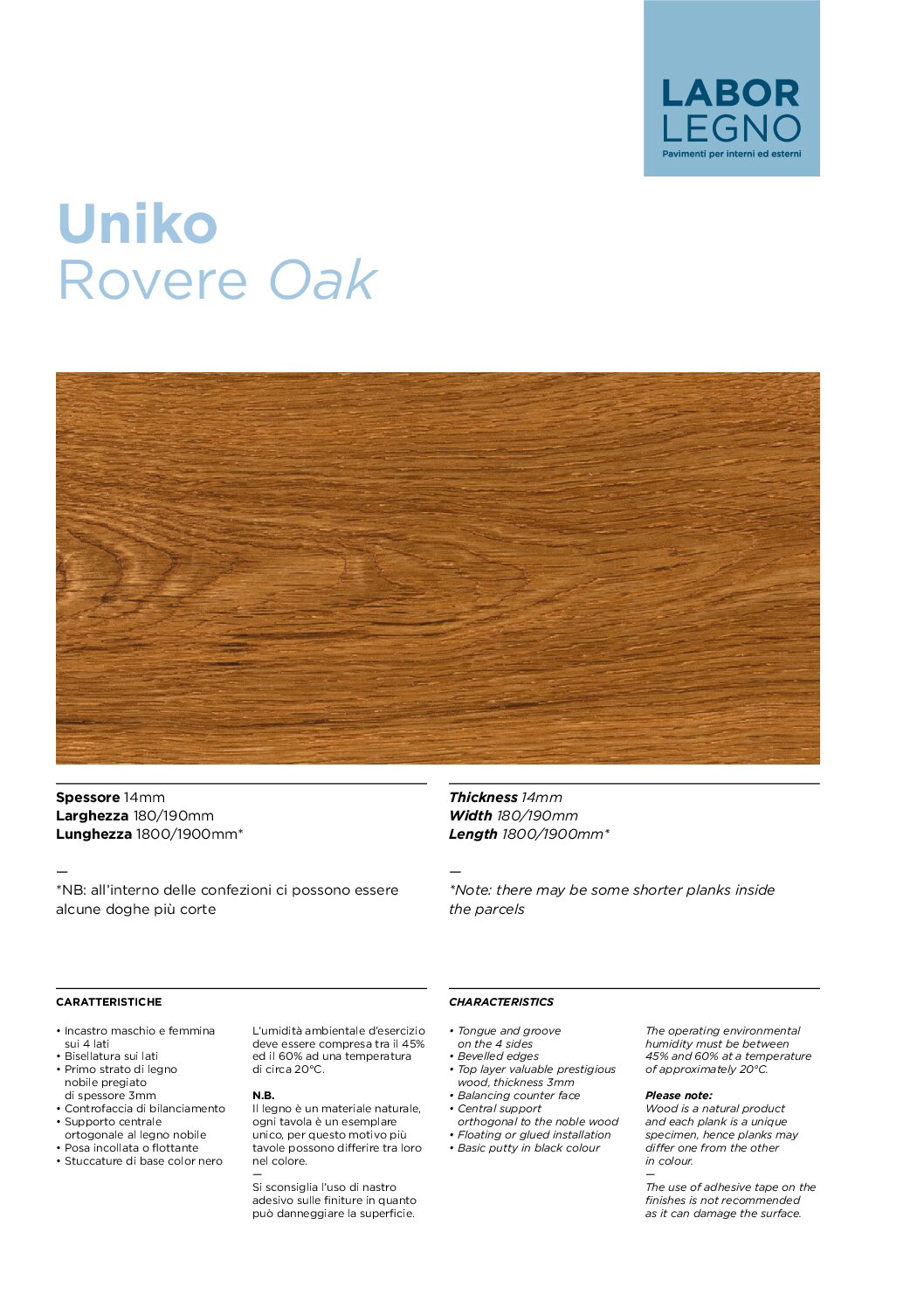 Copertina scheda tecnica Uniko