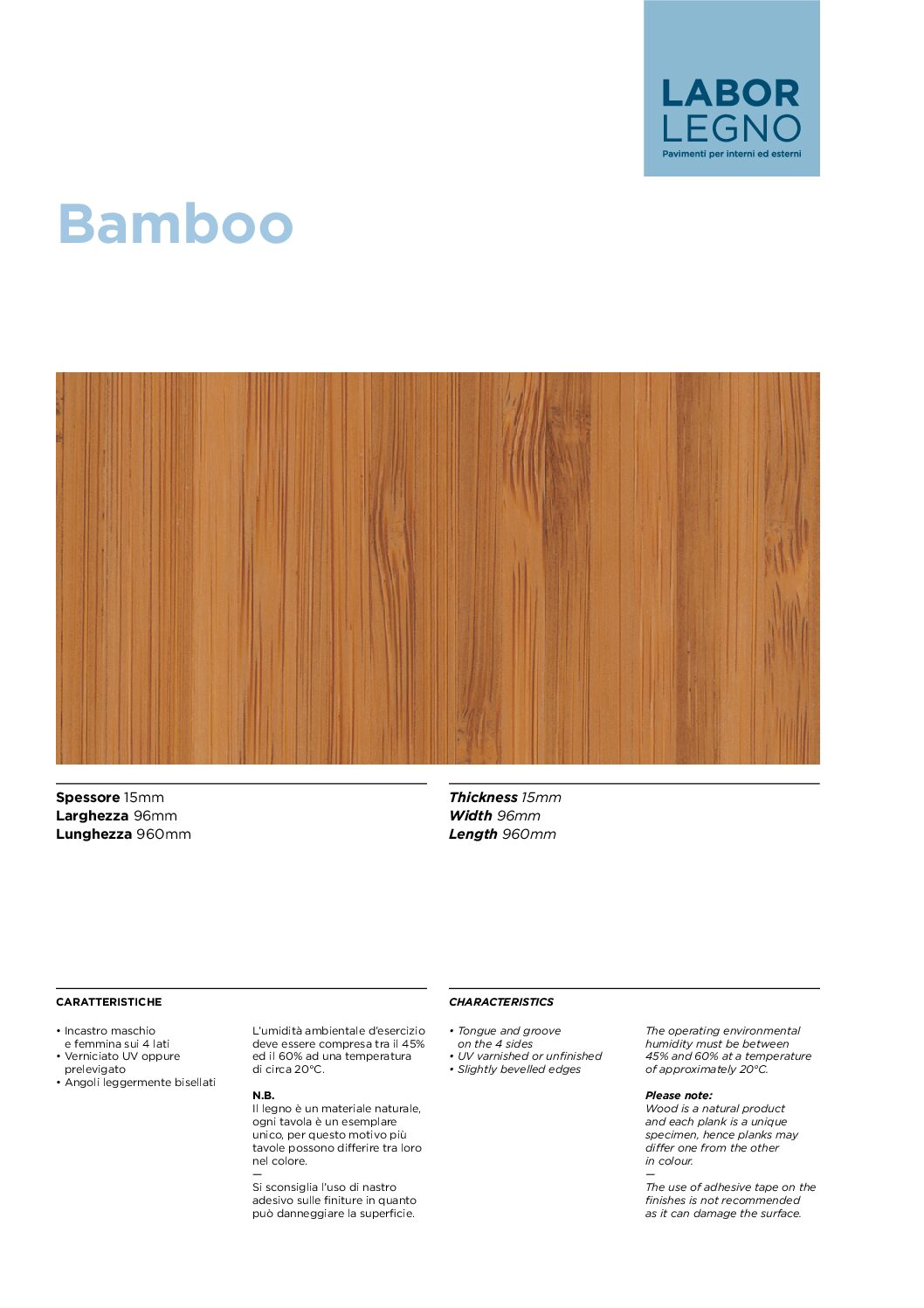 Data sheet Bamboo Cover