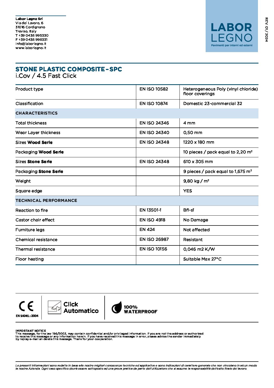 Declaration of performance i.Cov 4.5 Fast Clic Cover